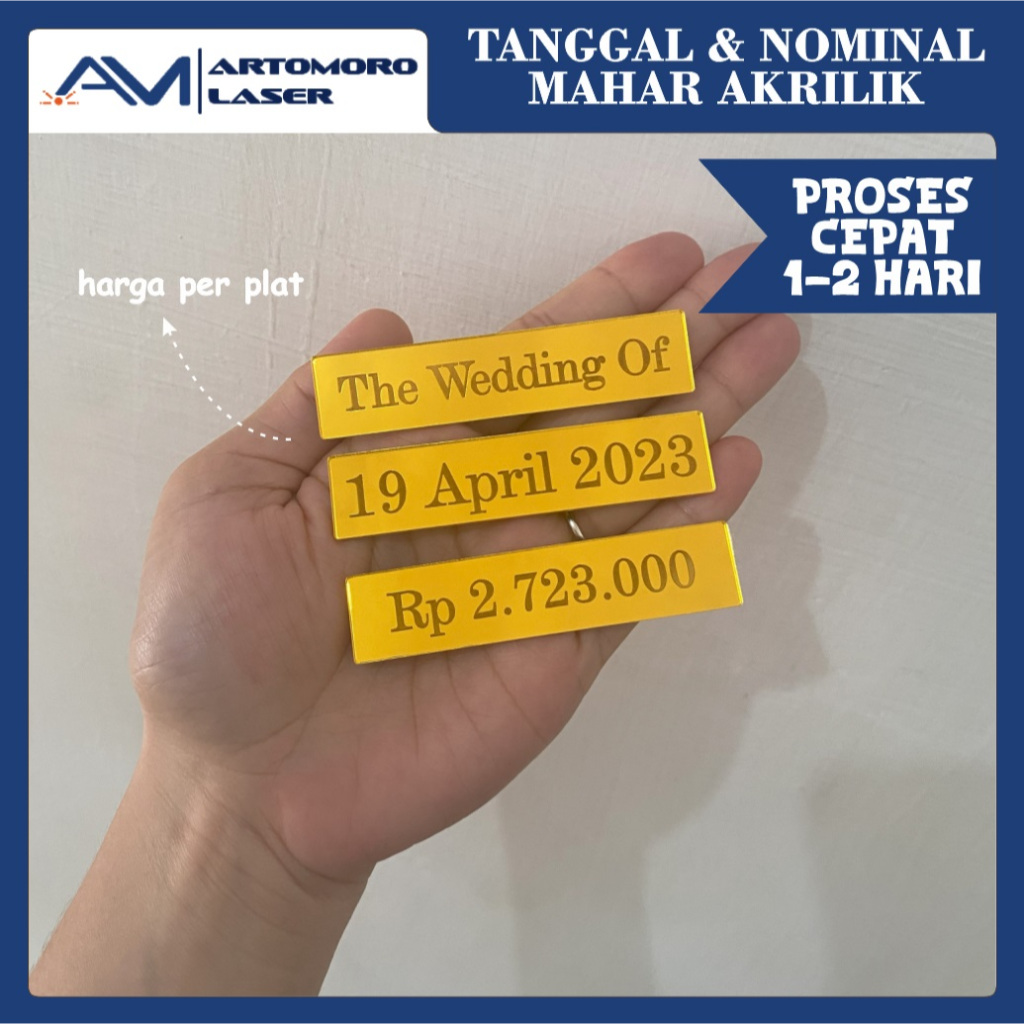 CUSTOM TANGGAL NOMINAL MAHAR AKRILIK MIRROR GOLD / PLAT GRAFIR MIRROR GOLD CHIPBOARD DEKORASI MAHAR 