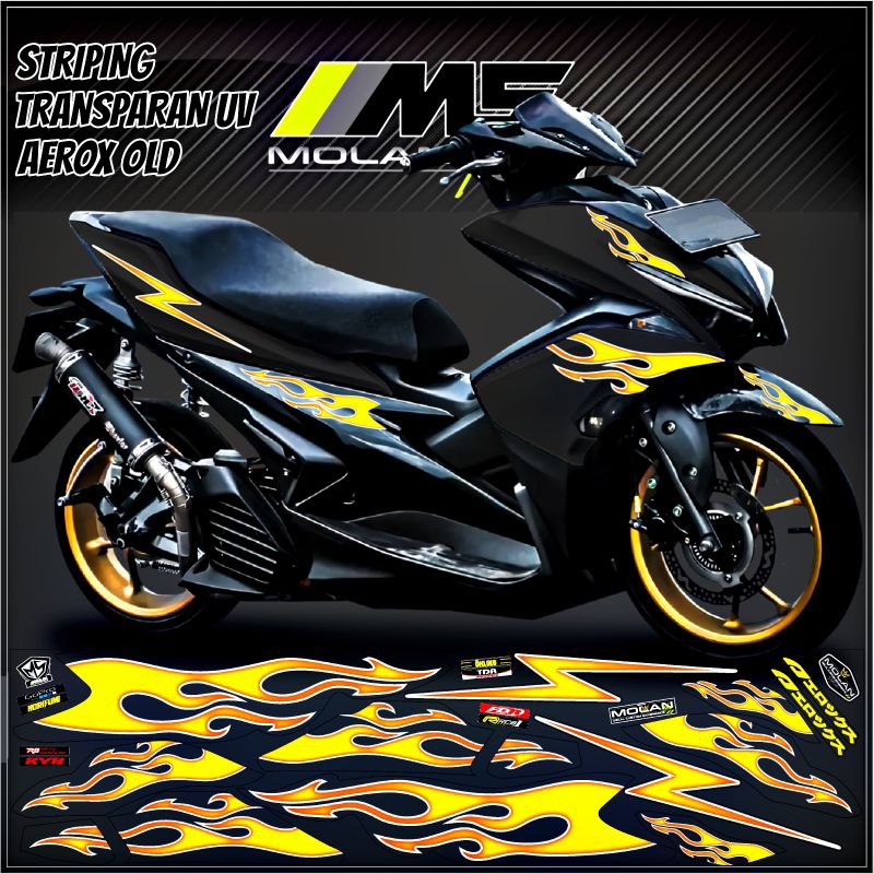Decal Sticker Striping Variasi Transparan Uv Aerox Old Api Aerox 155 Old 2016-2019 Aerox 155 Lama Ya