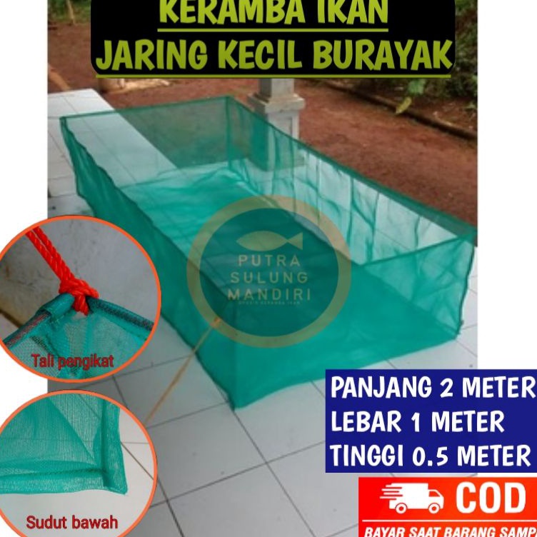 Paket Spesial  K215 Keramba hapa 2m x 1m x 5m ikan burayak larva anak kain kasa hijau siap pakai tal