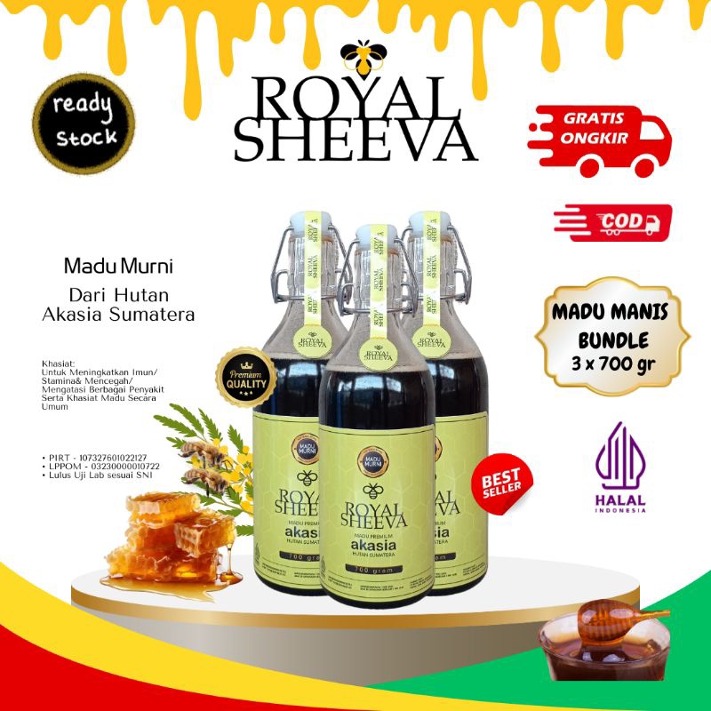 

bundle madu murni royal sheeva tiga botol 700 gr halal mui madu hutan sumatera lulus uji lab