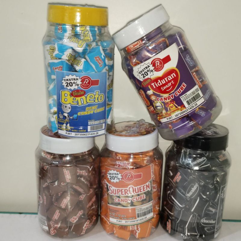 

Permen Bundle 5 Candy Cube CHUCULUTUS + SUPER QUEEN + TIDURAN SMART + TENGGO + BENETO /Candy Cube isi 60