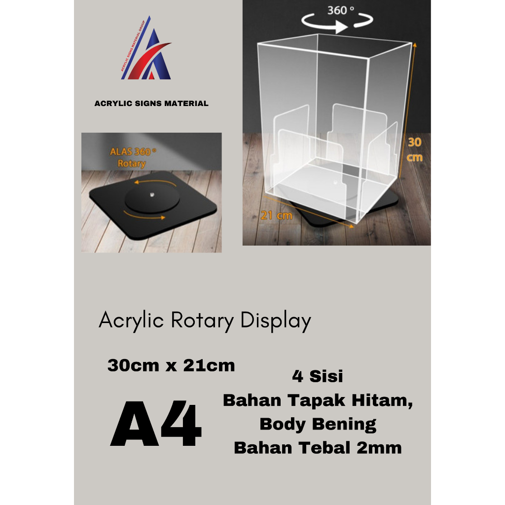 

Akrilik Display Putar / Stand Brosur Meja Putar A5 4 Sisi