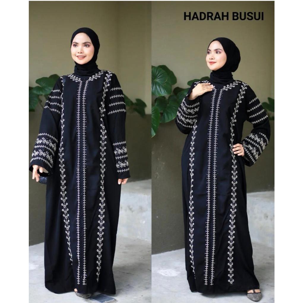 gamis abaya wanita arab hitam hadrah kain jetblack saudi