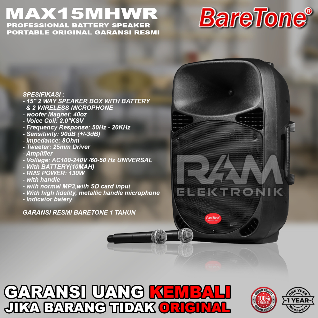 Speaker Portable Meeting 15 Inch BARETONE MAX15MHWR | MAX 15MHWR | MAX 15 MHWR Original