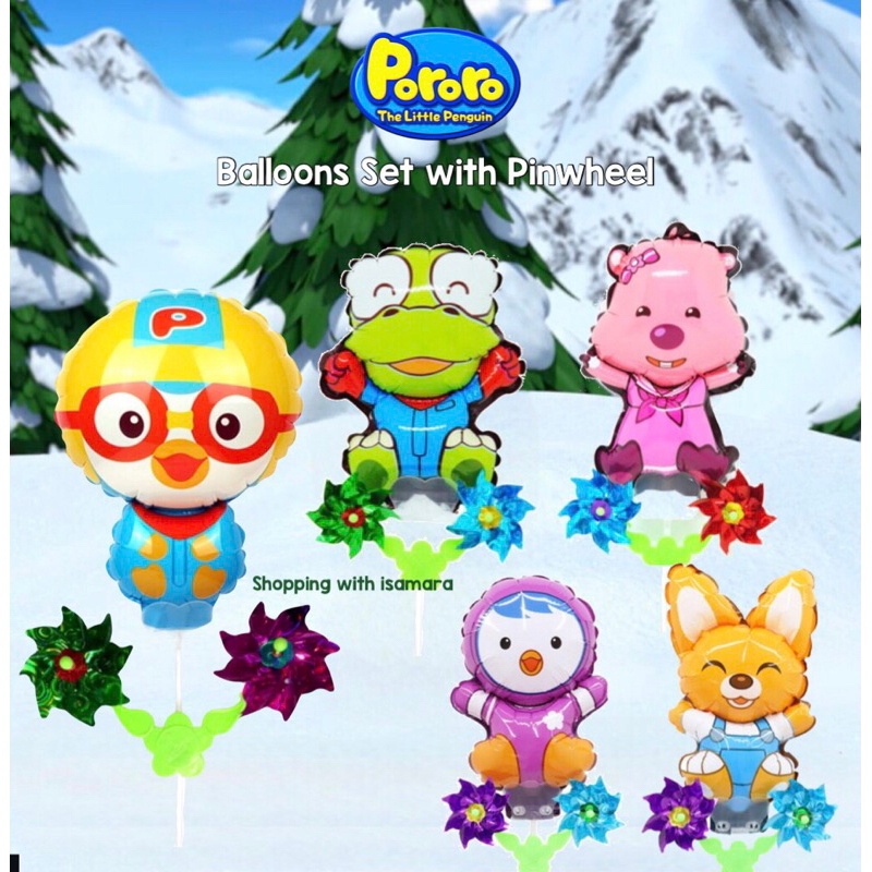 Pororo Balloons Set with Pinwheel / balon karakter