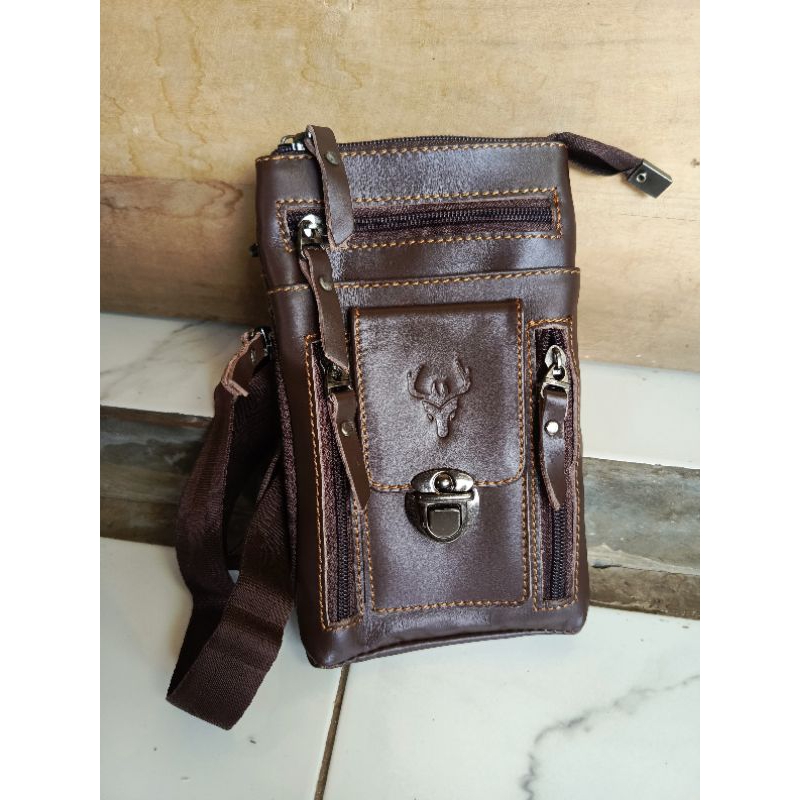 slempang kulit pria tas kecil pria kulit sapi full up
