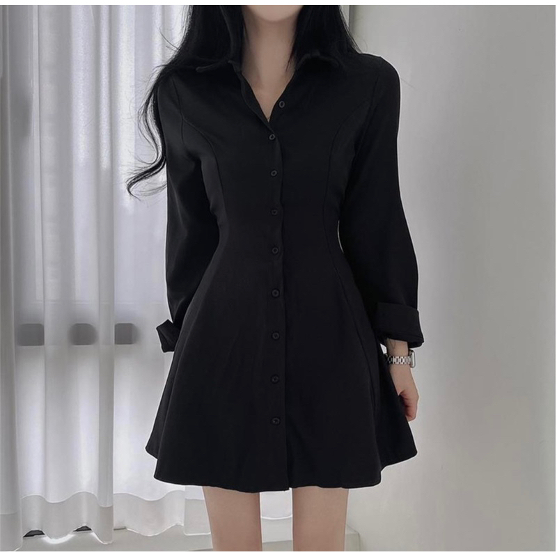 Shirt Dress Kemeja Dress Black Terusan Kemeja wanita Fitbody
