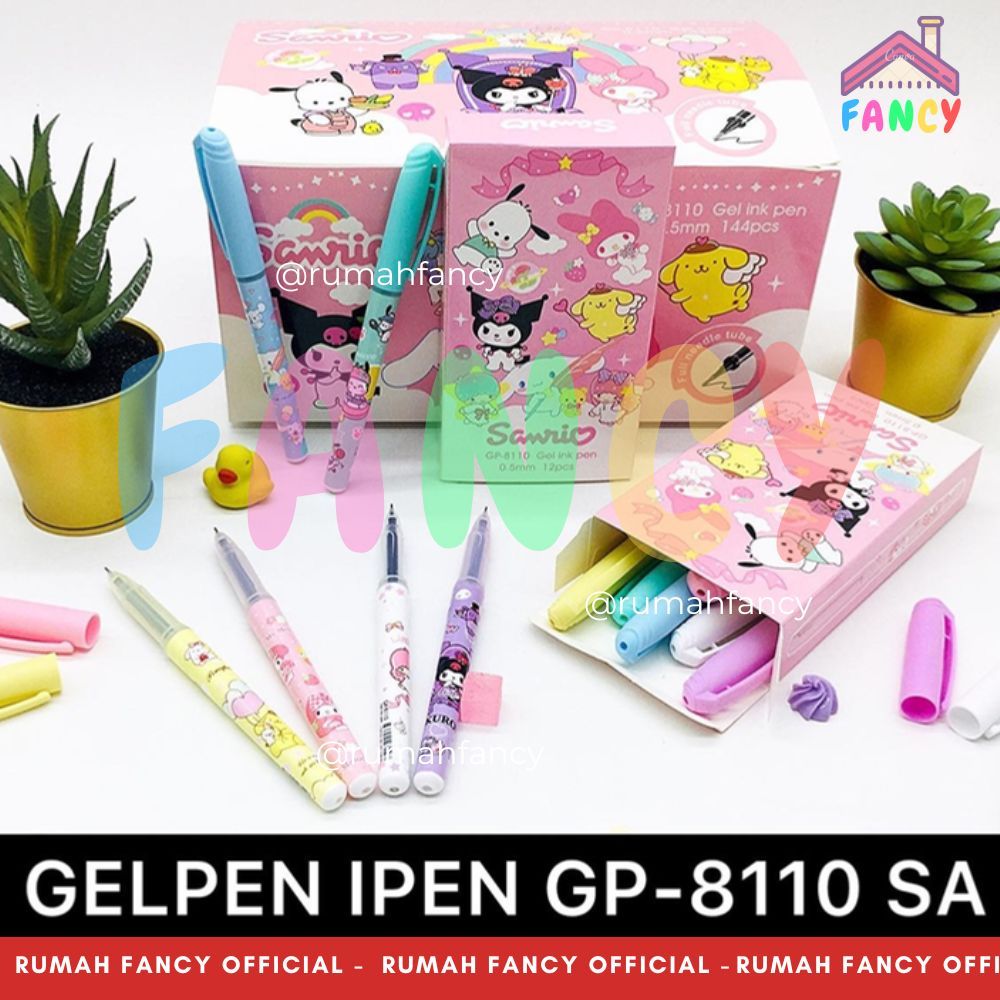 

[1LUSIN/12PCS] Bolpen/ Pulpen/ Pena/ Ball Pen Buka Tutup 0.5mm GP 8110 / K-040R Kartun SNR Melodi Kur0m0i Cinamorol Lucu Unik Murah