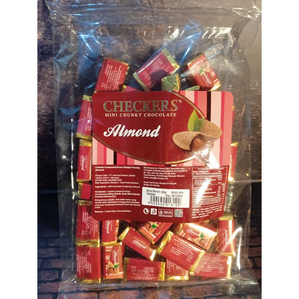 

Coklat Impor Malaysia / Checkers Mini Chunky 300gram Almond / Assorted / Dark & White / Mix Fruit