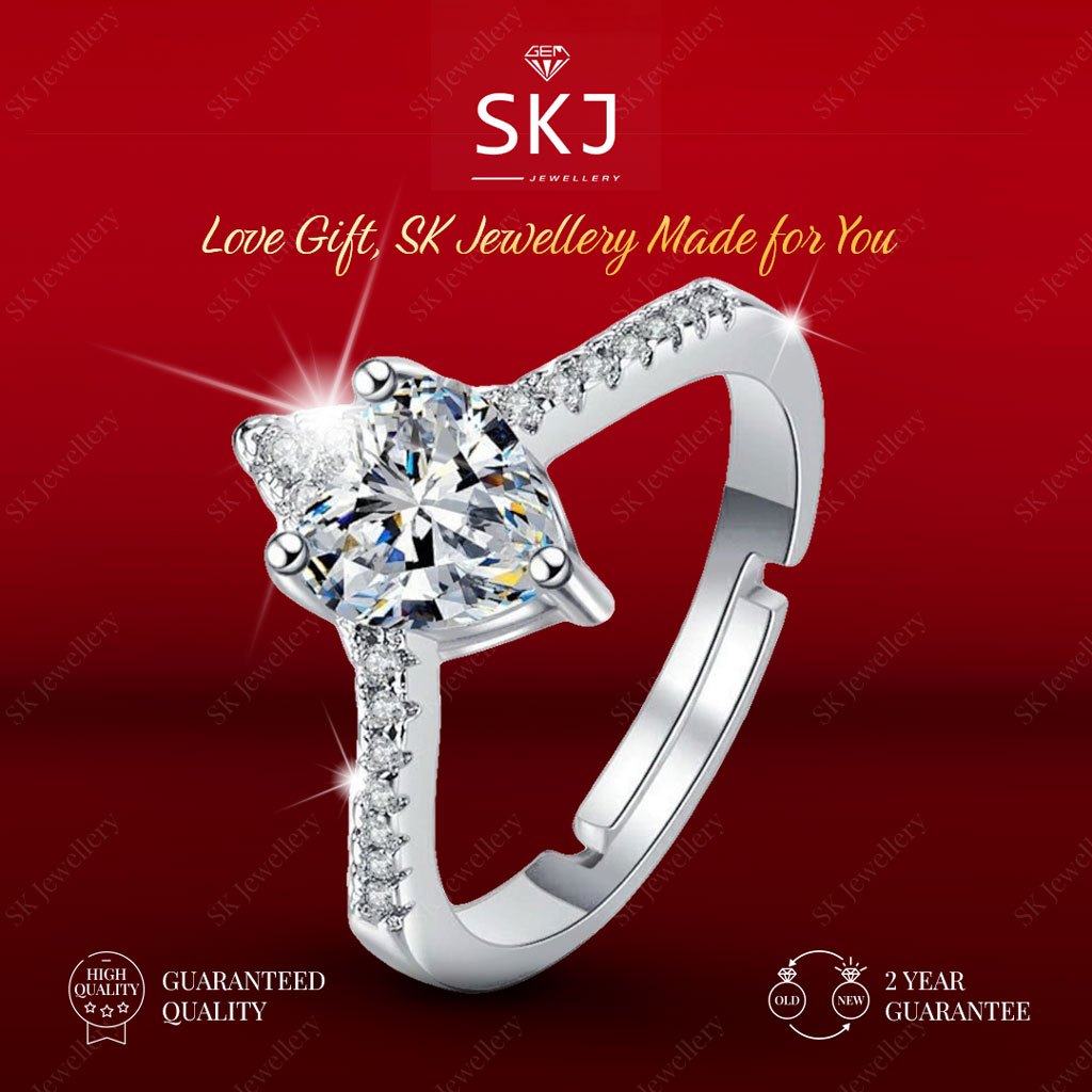 SK Jewellery - Garansi 2 Tahun  -  Cincin  Wanita  Adjustable  Wedding   Nikah Kawin 1 Carat Gold Pl