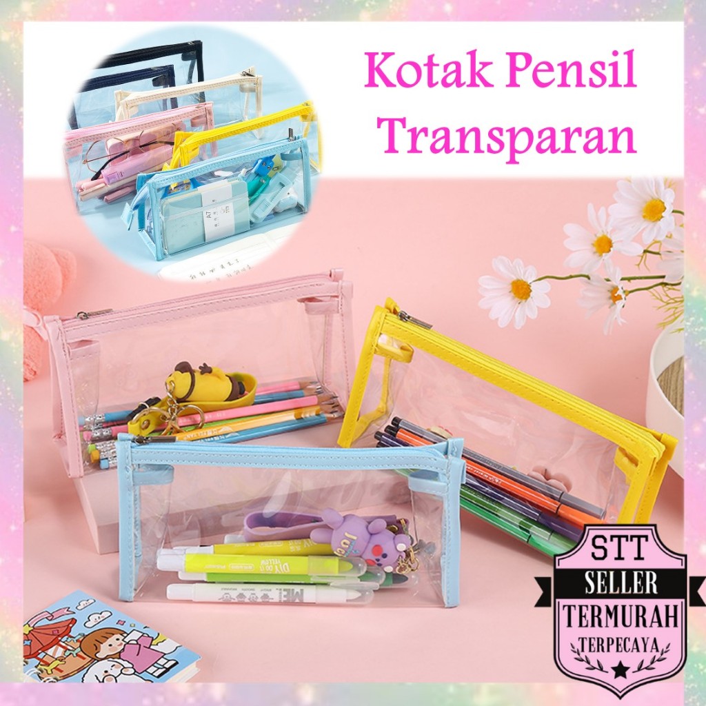 

STT Kotak Pensil Transparan Multifungsi Minimalis Tempat Pensil Bening Kapasitas Besar Tas Penyimpanan Transparan Warna tas Makeup Mini Pouch Pencil Case Stationery Serbaguna Aesthetic