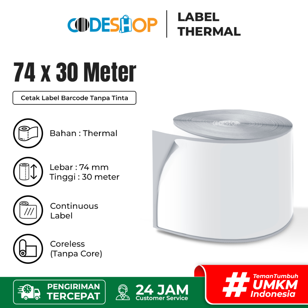 

Label Barcode 74 X 30 m Continuous Bahan Thermal 80 x 30 m