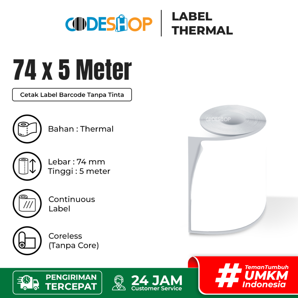 

Label Barcode 74x5 m Continuous Stiker Thermal