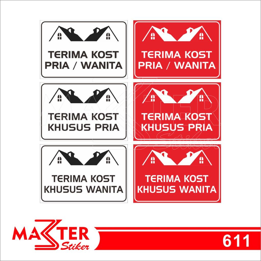 

611 - Stiker Terima Kos Pria dan Wanita, Sticker Vinyl, Premium, Tahan Air, Termurah, Bisa Custom
