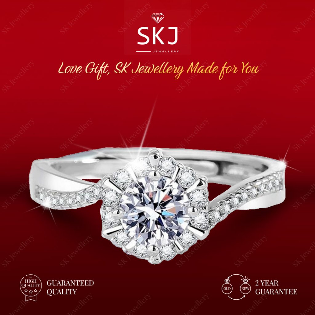SK Jewellery - Garansi 2 Tahun  -  Cincin  Asli Ring Diamond Perhiasan  1 Carat Lapis Emas  18K  Aks