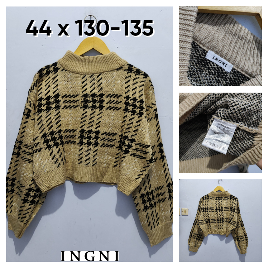 Sweater Crop INGNI Coksu Motif Size M Wanita Atasan Cewek Outer Oversize Tebal BC010