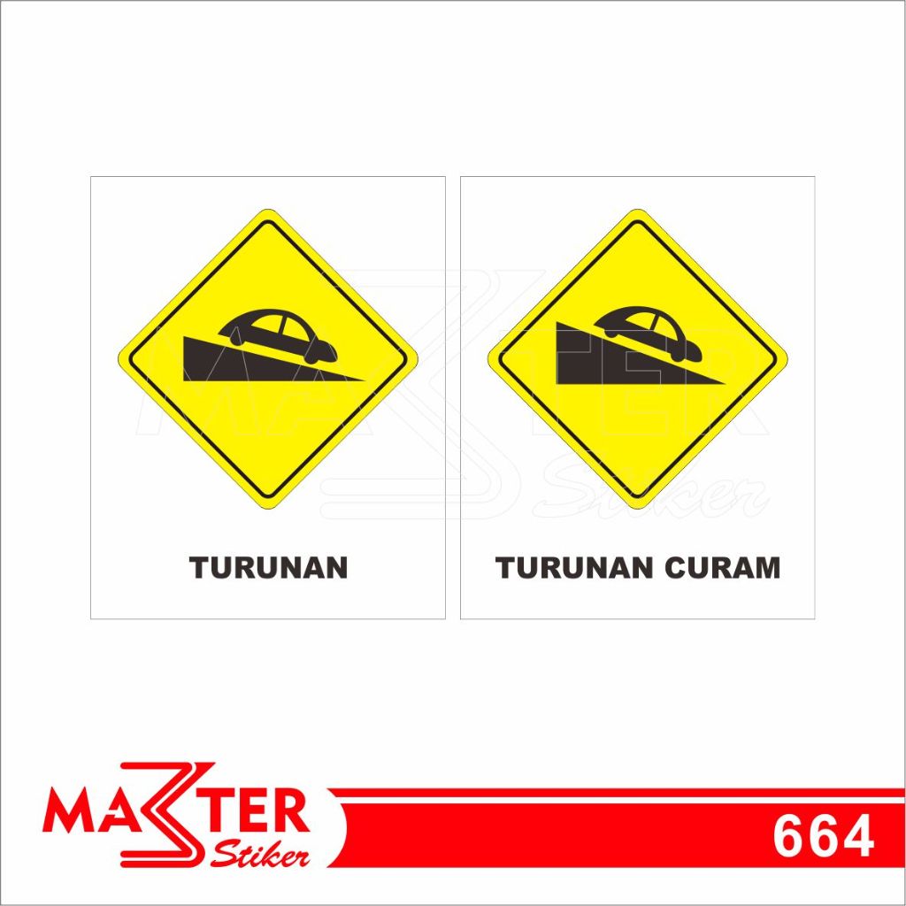 

664 - Stiker Rambu Lalu Lintas, Turunan Curam/Tajam, Sticker Vinyl, Tahan Air, Bisa Custom