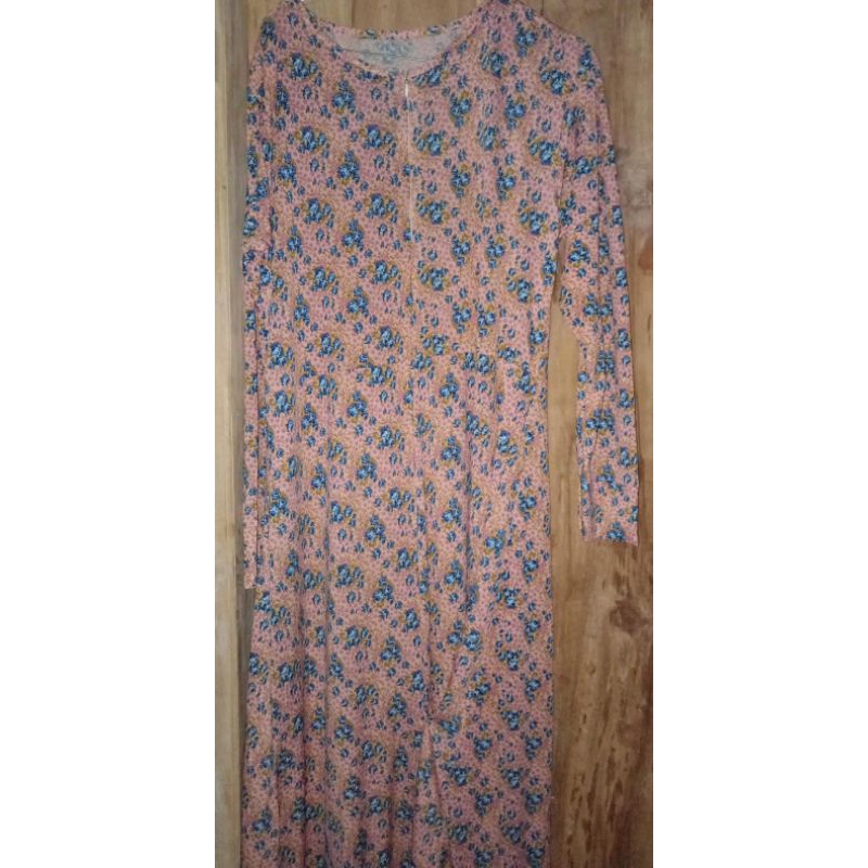 gamis dewasa rayon pink bunga bunga biru