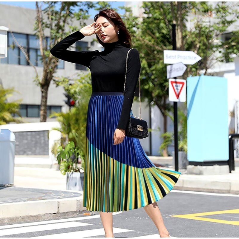 Rok Plisket Motif Import korea 7/8 Bahan satin Premium murah style korea terbaru kekinian High Quali