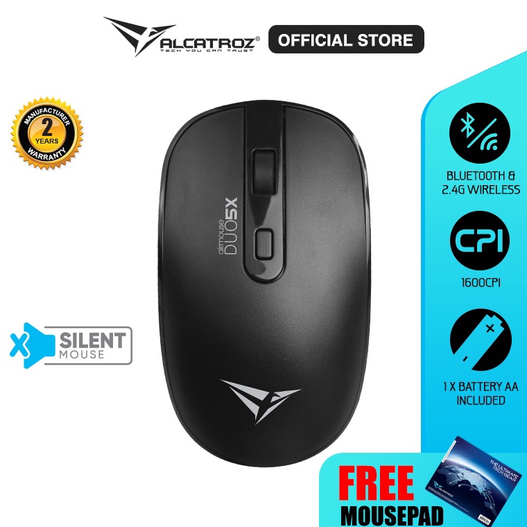 Banyak Dipakai Mouse Wireless  Bluetooth 5 Alcatroz AirMouse Duo 5X Silent Click  16 CPI  Garansi Re