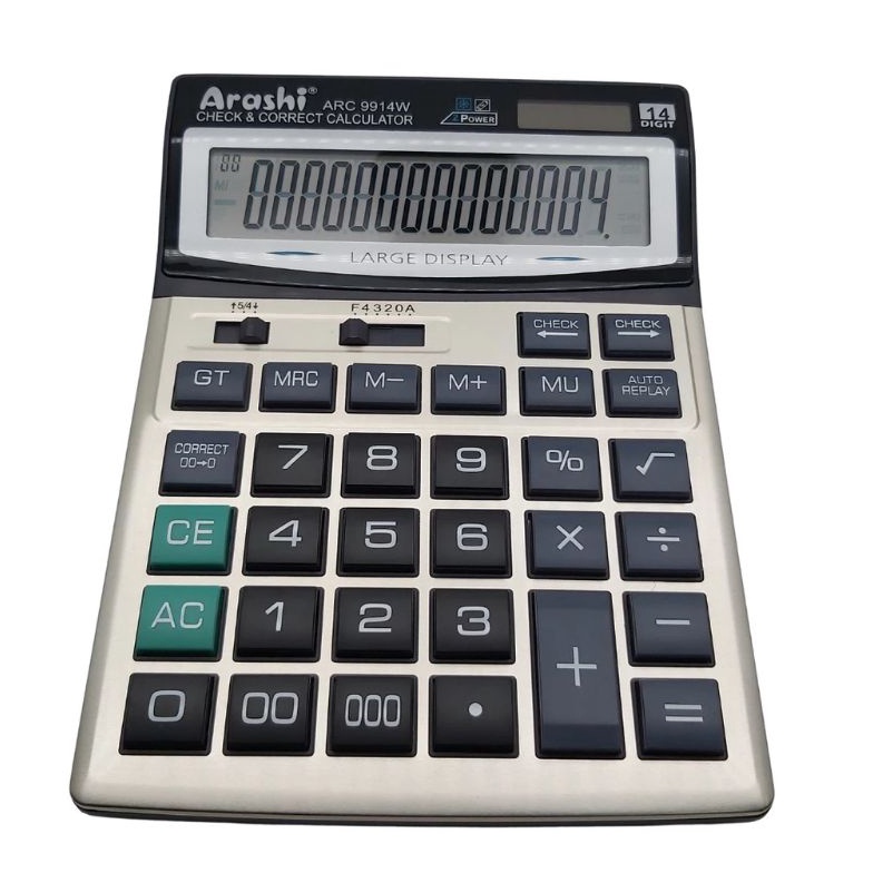 

Arashi Kalkulator arc 9914W Calculator Dagang 14 Digit Check Correct Layar Besar Kalkulator Dagang ART A1E7