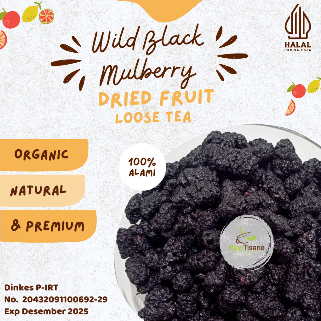 

RAW TISANE Dried Wild Black Mulberry Fruit Tea / Teh Buah Murbei Hitam Kering Isi 100 Gram