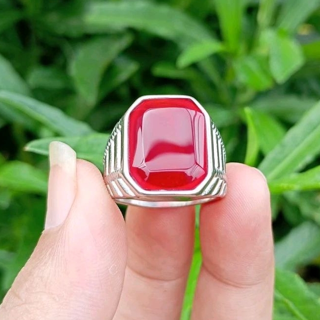 batu cincin akik red baron super kristal kotak elegan