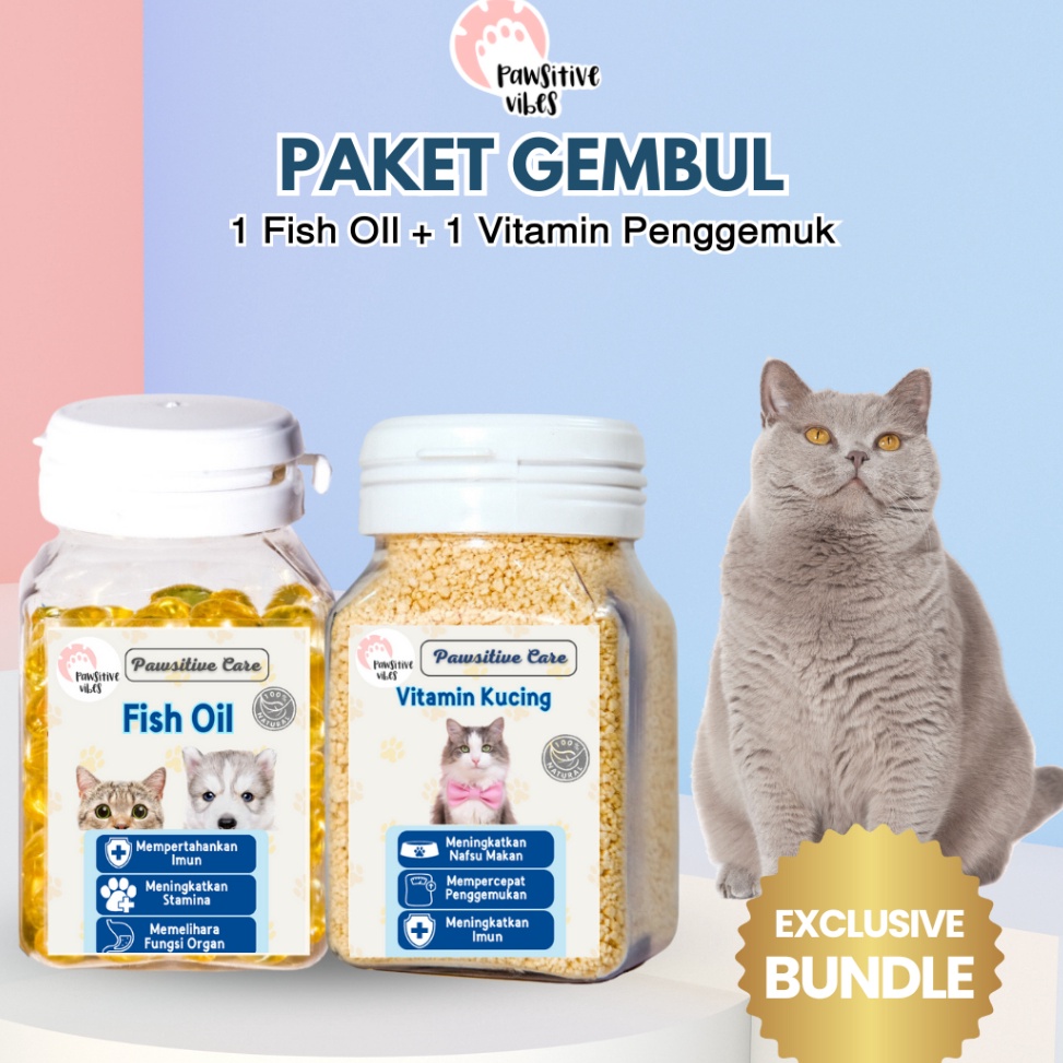 Pawsitive Vibes Vitamin Kucing Paket BULU GEMBUL untuk Nafsu Makan Badan Gemuk Bulu Lebat Gembul dan