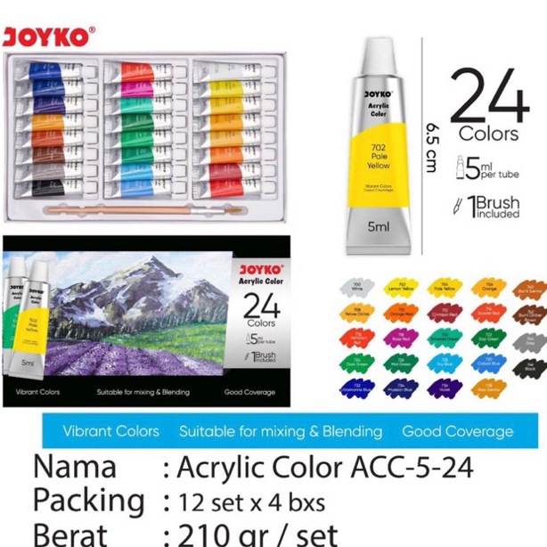 

1 set Acrylic Color Paint 24 Warna Cat Acrylic Joyko warna Neon 24W Cat Akrilik Murah 24 Color ART X1M4