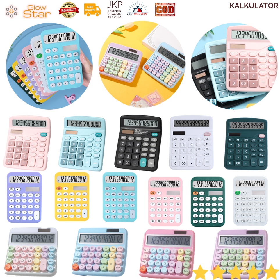 

KAL Kalkulator Elektronik Digital 12 Digit Black Kalkulator toko baterai AA Batrai Kancing Tenaga Surya Cahaya pink blue orange green kalkulator kecil besar kantong lucu cute color ART Q5R1