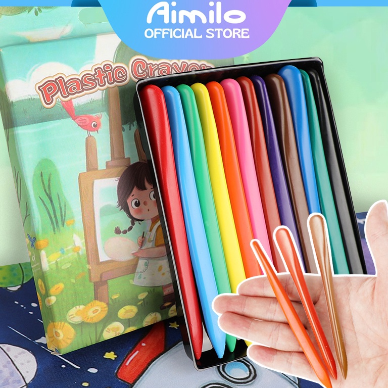 

READY Aimilo Crayon Set Krayon Plastik 1224 Warna Cerah Bentuk Segitiga Ergonomis Tidak Beracun ART J5T8