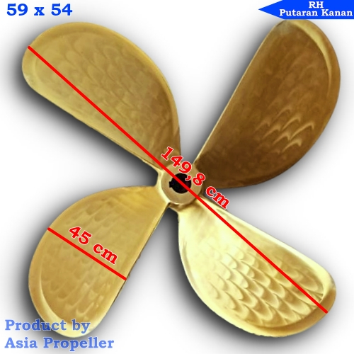 Propeller Baling baling kapal Kuningan ukuran 59 x 54 RH Putaran Kanan 4 Daun Bulat - Asia Propeller