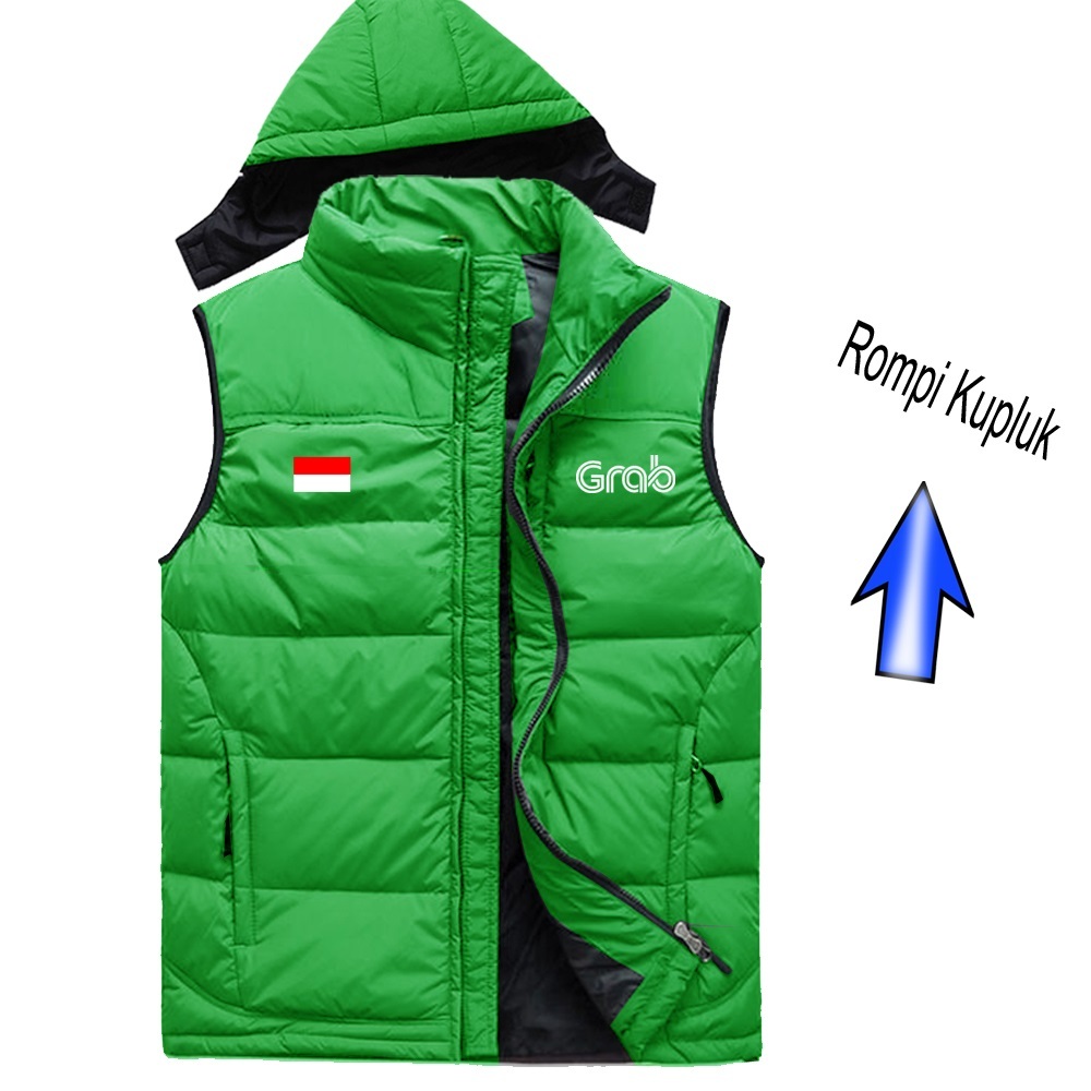 rompi kupluk grab grabfood grabbike pria waterproof rompi taslan grab bendera premium rompi vest par