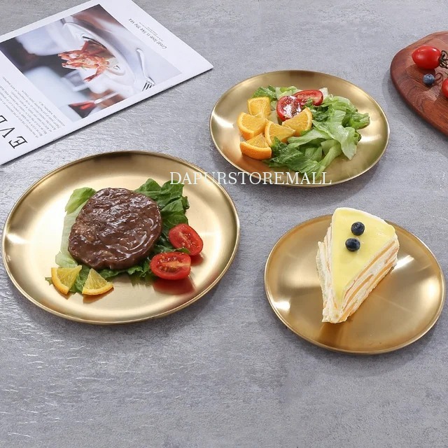 Piring gold Piring stainless Gold Korea/Piring Makan Mewah/Piring Bulat Emas Korea/Piring Buah/Pirin