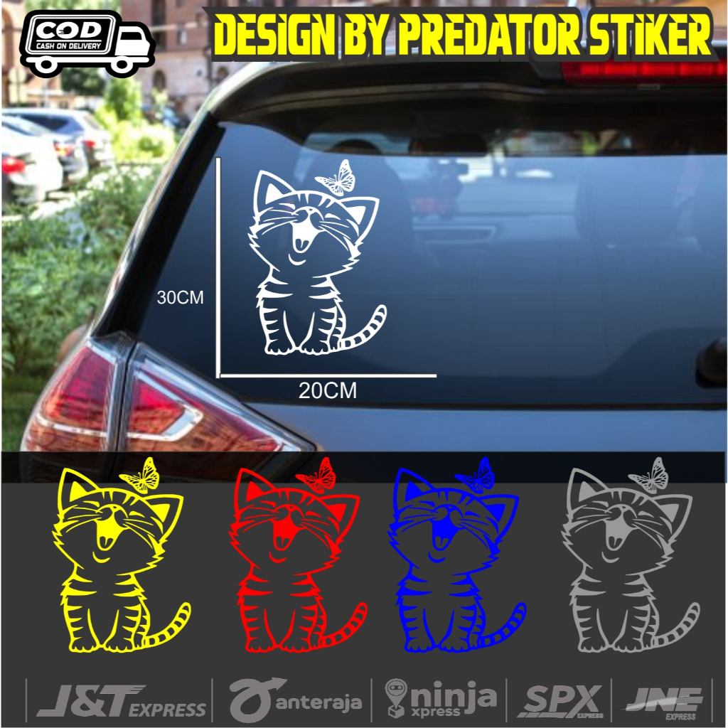 STIKER CUTTING KACA MOBIL MOTIF KUCING LUCU