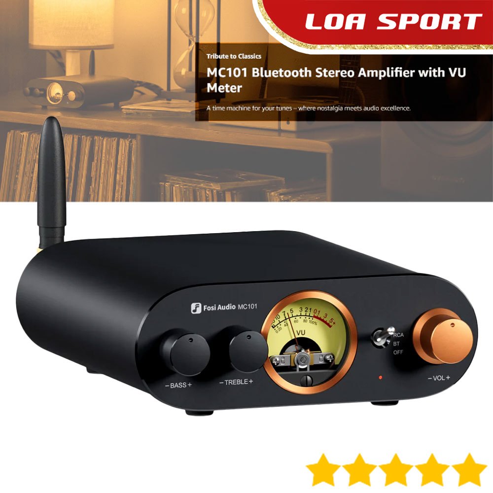 Amplifier Class D Mini Bluetooth Stereo 2 x 100 Watt Vintage VU Meter