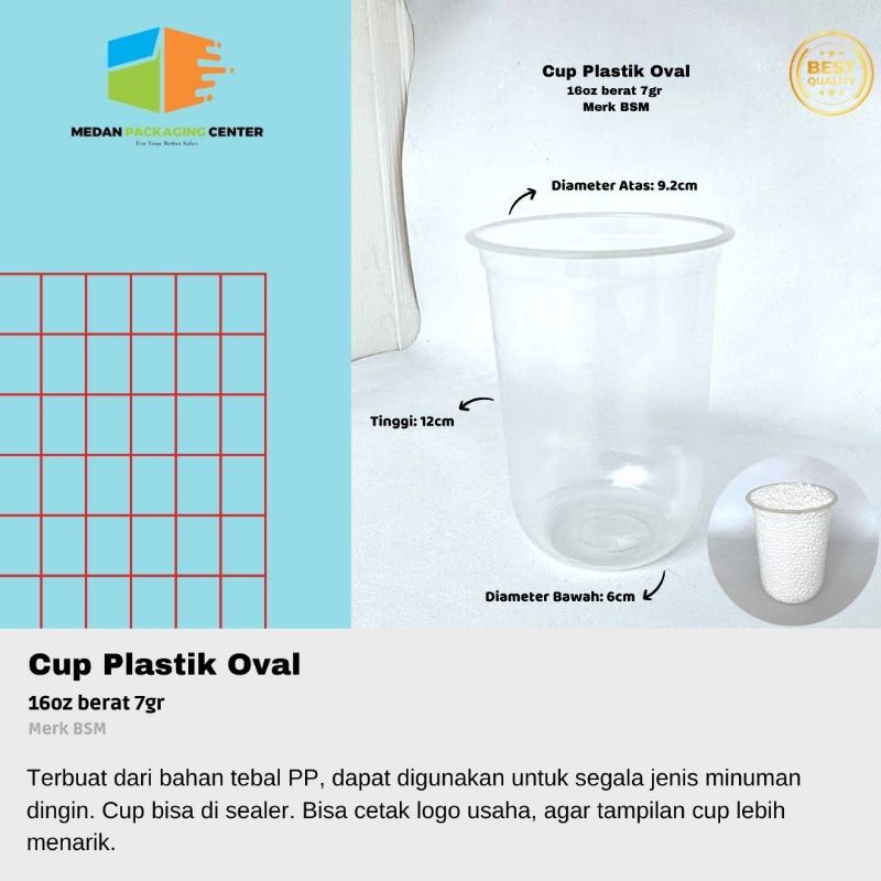 Cup Plastik PP 16 oz oval BSM / Gelas plastik / Cup minuman