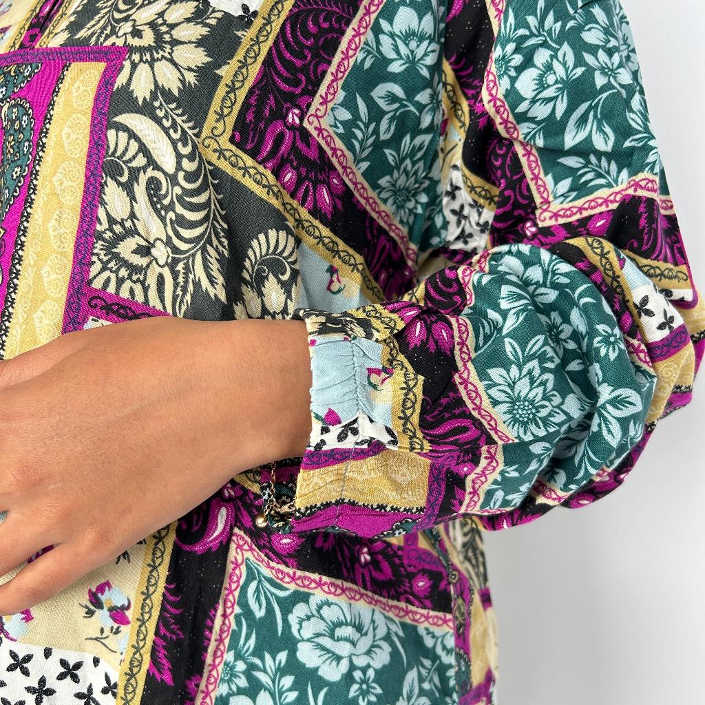 Blouse Rayon Motif Batik Wanita Vneck Lengan Karet