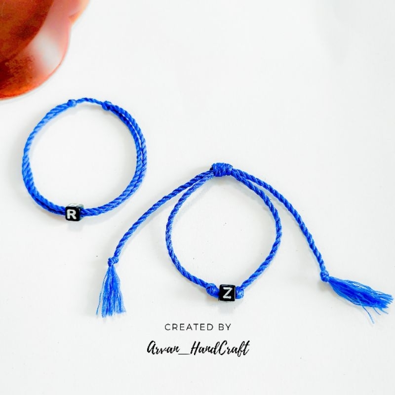 Gelang Inisial Tali Pelintir Biru Tua // Gelang Tali Pelintir Custom Huruf