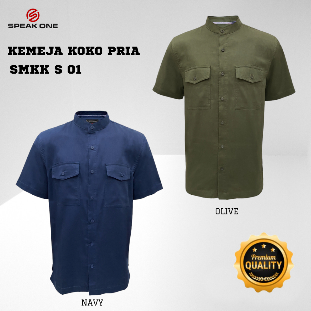 KEMEJA KOKO LENGAN PENDEK SPEAK ONE PRIA COWOK MEN SLIMFIT JUMBO BIG SIZE (SMKK S 01 NAVY, OLIVE)