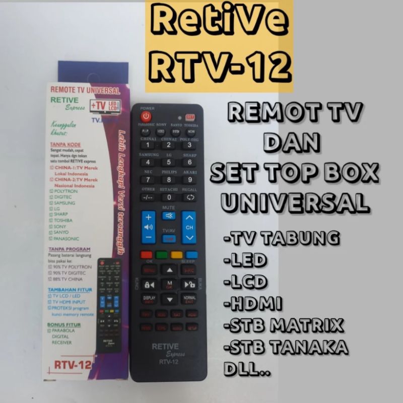 remote tv universal Retive RTV-12, remote tv tanpa kode Retive