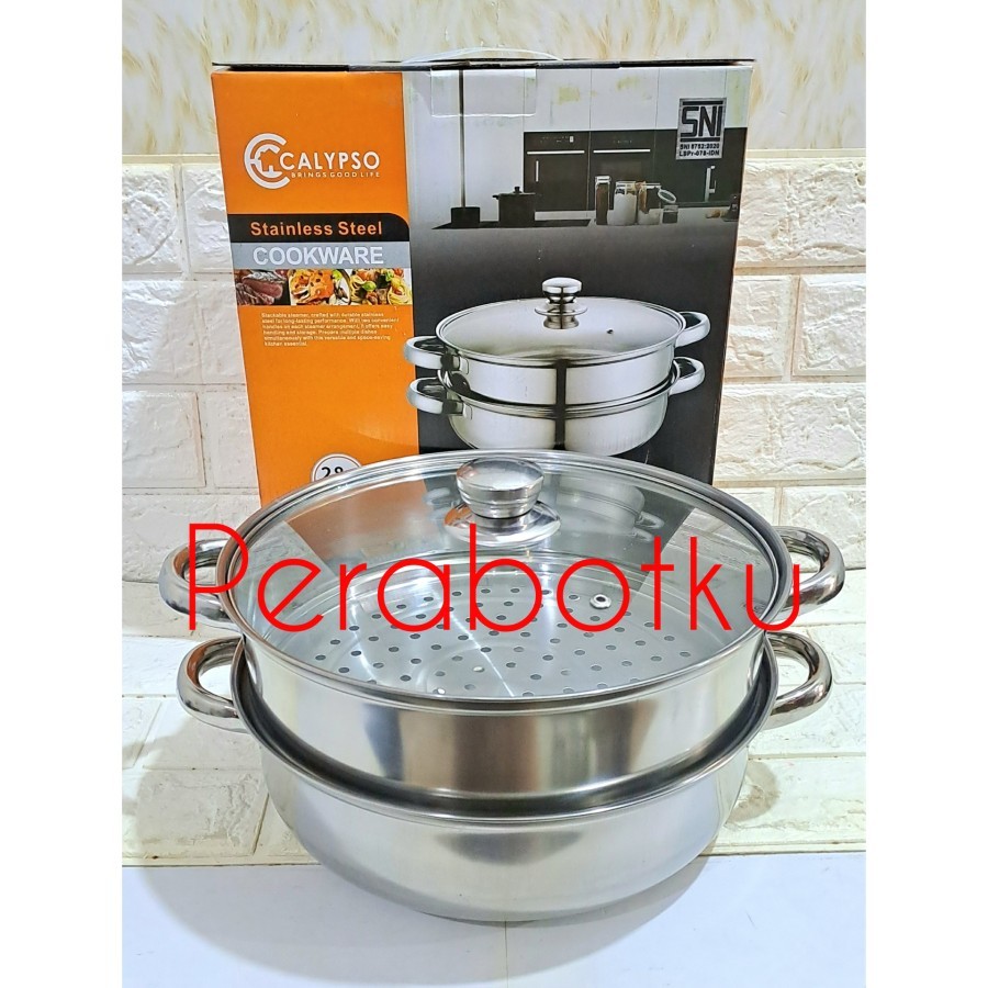 Panci Stenlis Tutup Kaca Susun 2 28 cm C-304 Calypso / Panci Kukus Pengukus Serbaguna Stainless Stee