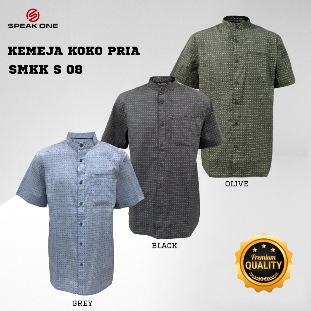 KEMEJA KOKO LENGAN PENDEK SPEAK ONE PRIA LAKI BIG SIZE JUMBO MUSLIM (SMKK S 08 OLIVE, BLACK, GREY)