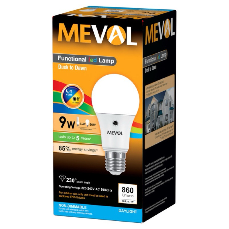 MEVAL Lampu Sensor Cahaya LED 9W 9 WATT - Putih