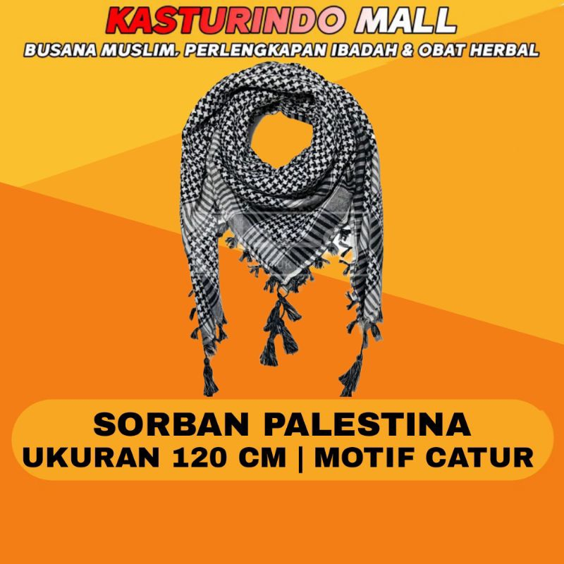 Sorban Syal Palestina Motif Catur Hitam Putih Panjang 120 CM