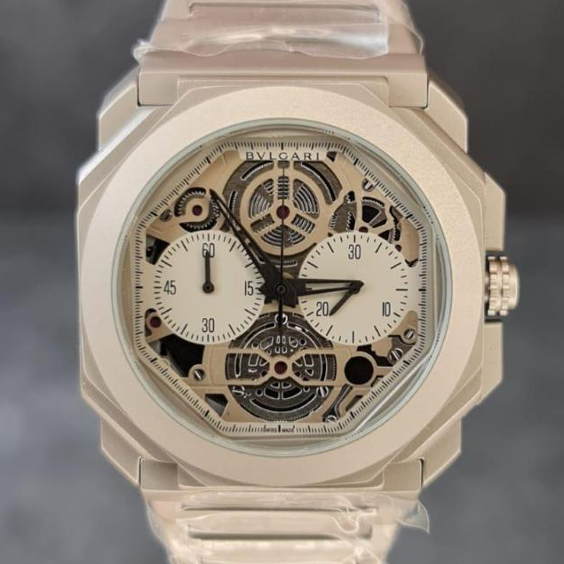 JAM TANGAN PRIA BVLGARI OKTO SKELETON LUXURY CHRONO AKTIF JAPAN QUARTZ