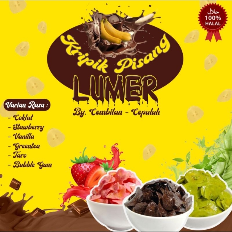 

KRIPIK PISANG LUMER COKLAT STRAWBERRY VANILA TARO GREENTEA BUBBLE GUM KERIPIK PISANG LUMER