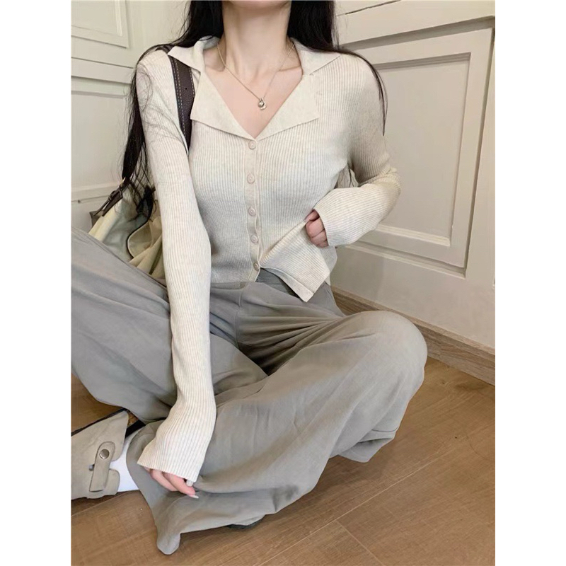 Elizabethgrosir1 Korean Knit Top Import Kemeja Hitam Putih Rajut Wanita Tebal Sweater Lengan Panjang