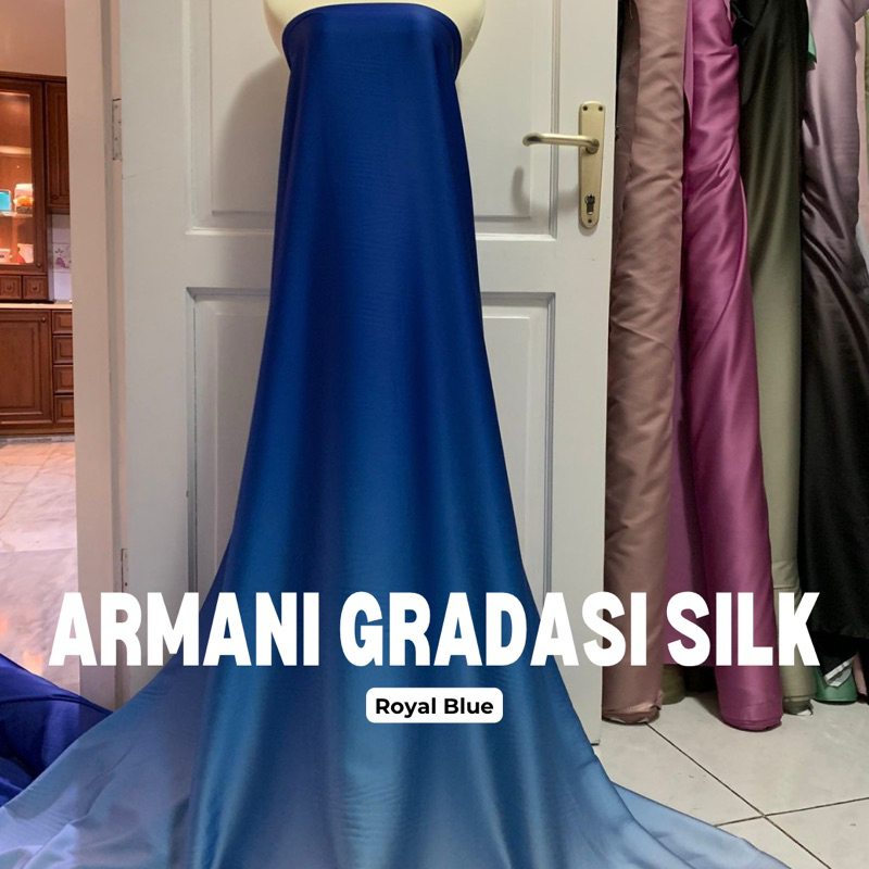 Bahan Kain Satin Silk Armani Gradasi Ombre 2 Tone High Quality Import Warna Royal Blue Biru