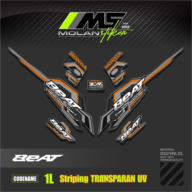 Decal Sticker Striping Variasi Transparan Uv Beat Karbu Motif Ori 2008/2009 Beat Carburator Transpar